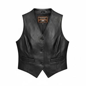 Interstate Leather Mens Black Biker Vest Genuine Leather Button Front XL